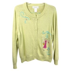 VTG‎ Susan Bristol XL Sweater Fairycore Cardigan Beaded Grandma Knit Green 306